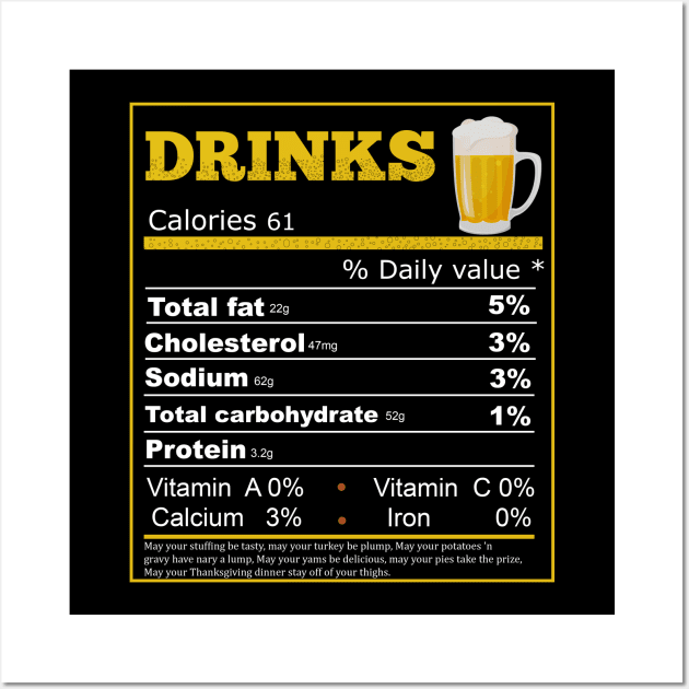 Funny Drinks Nutrition Facts Label Thanksgiving Wall Art by Flipodesigner